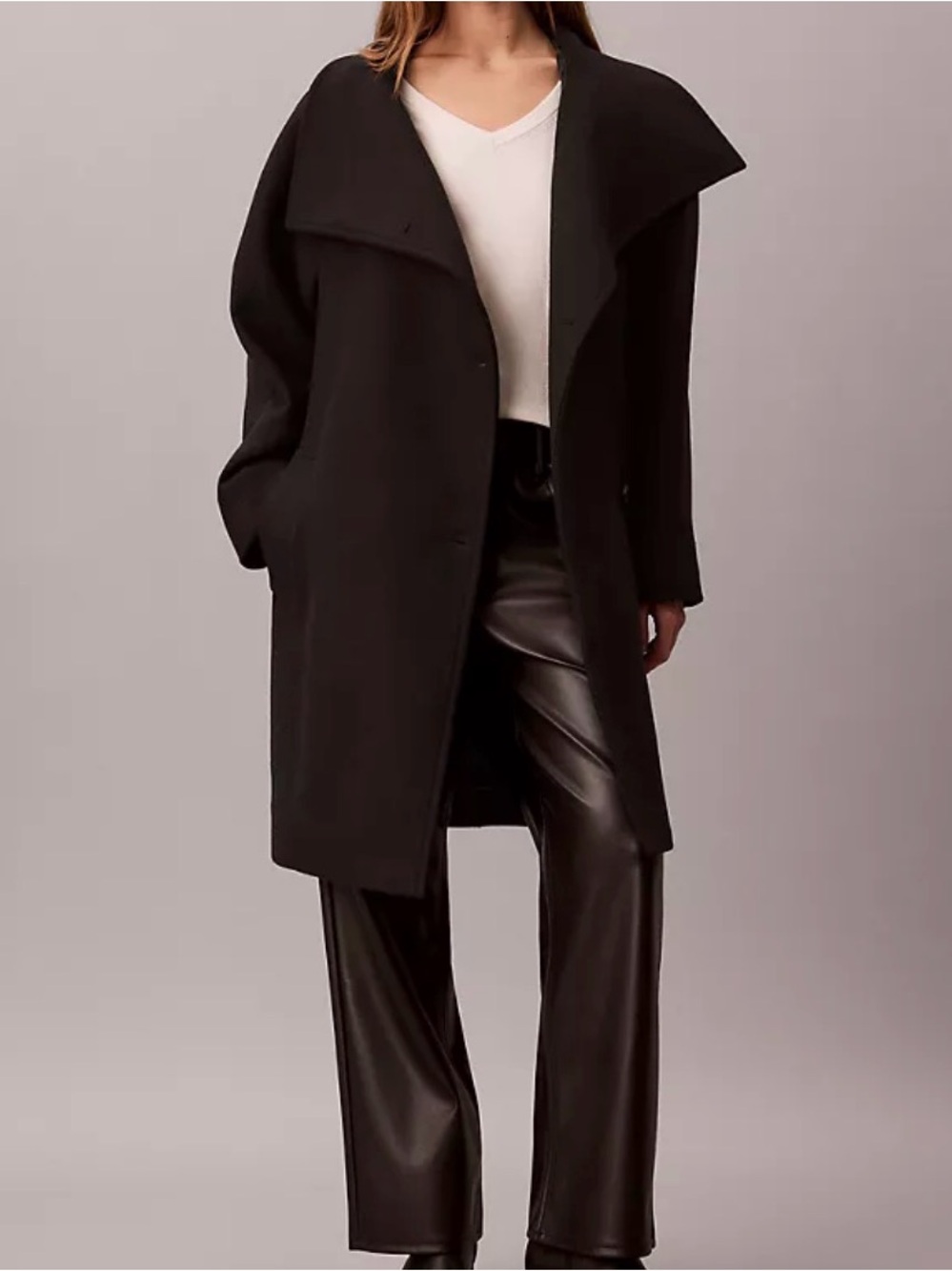 Calvin Klein Black Wide-Collar Wool Coat
